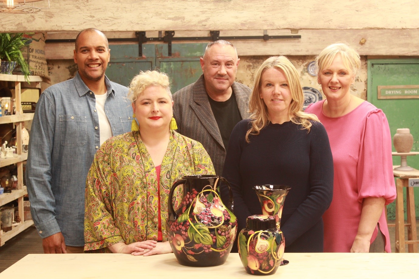 Image of the great pottery throw down judges with Moorcroft's Emma Bossons and Gill Johnson
